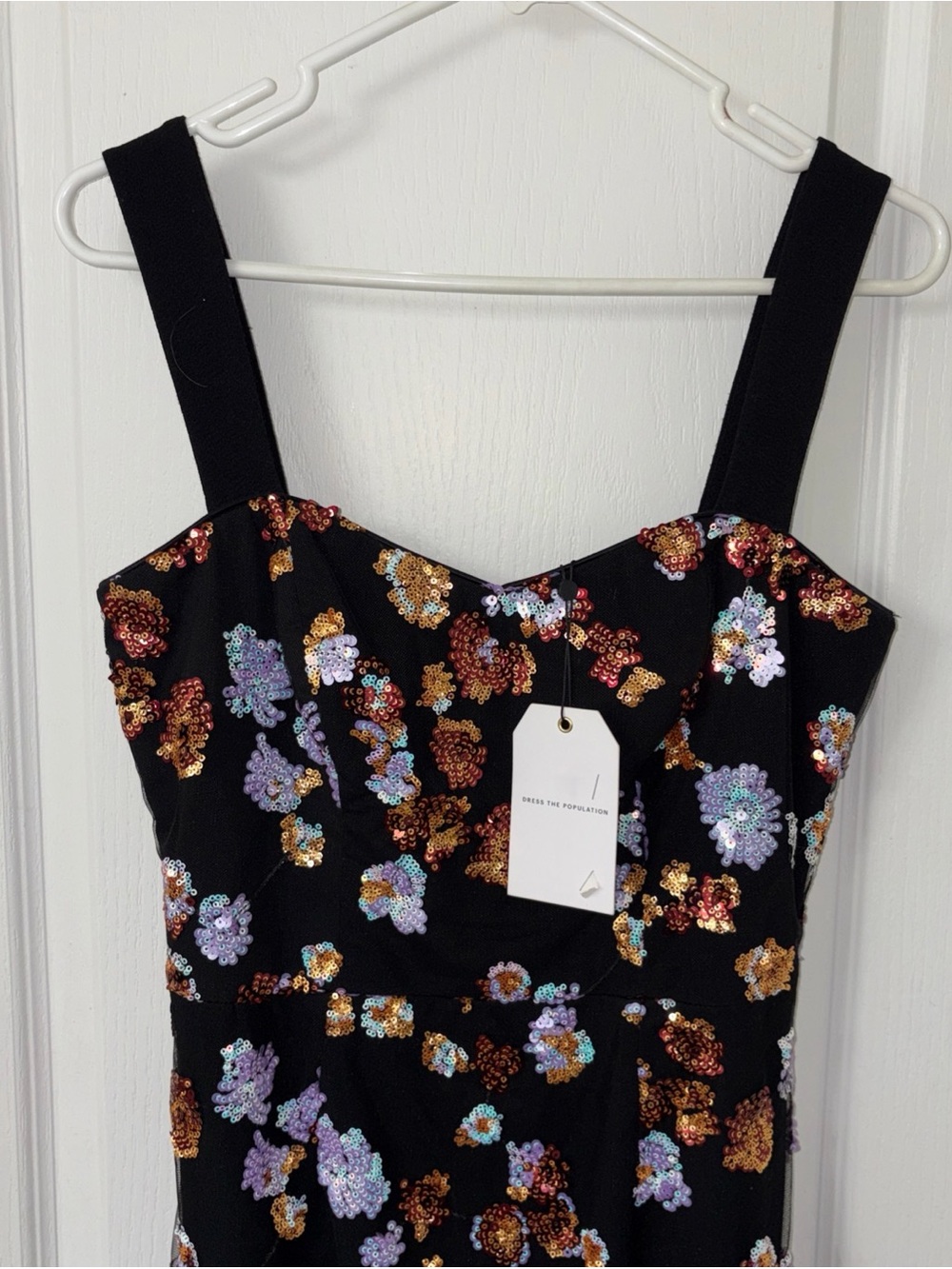 NWT Dress The Population Womens Black Floral Nicole Sequins Bodycon Dress Size M - Picture 4 of 7